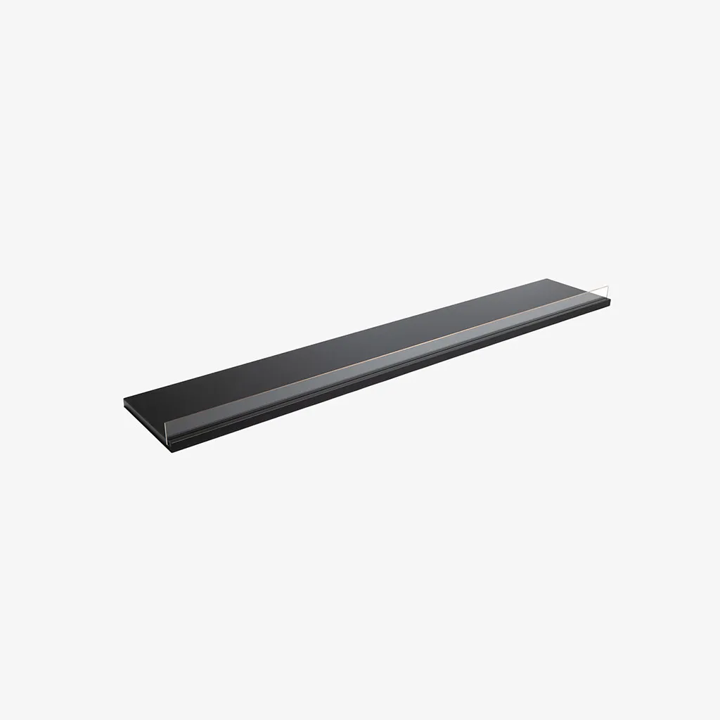 Black MDF Shelf with Acrylic Stopper 1160x200x18mm