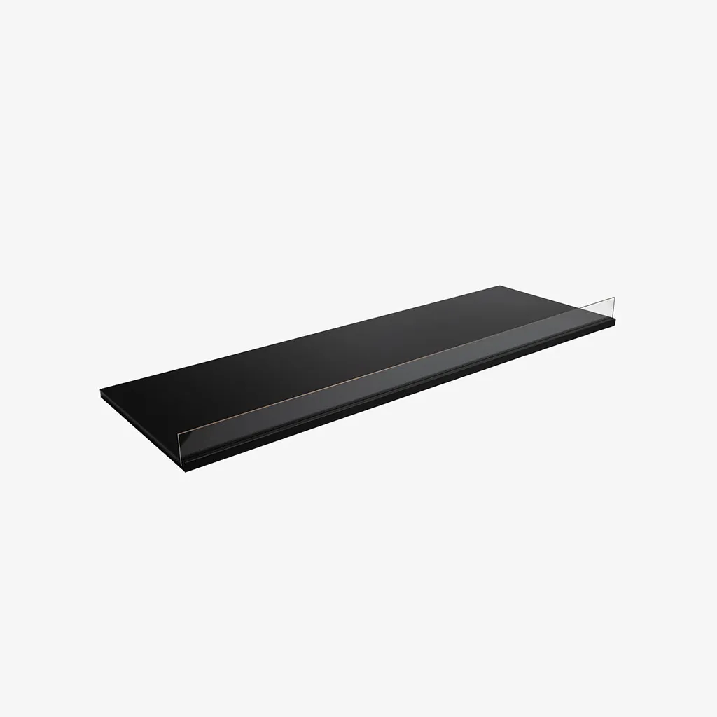 Black MDF Shelf with Acrylic Stopper 1200x300x18mm
