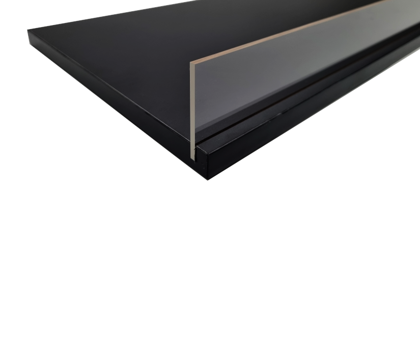 Black MDF Shelf with Acrylic Stopper 1200x400x18mm