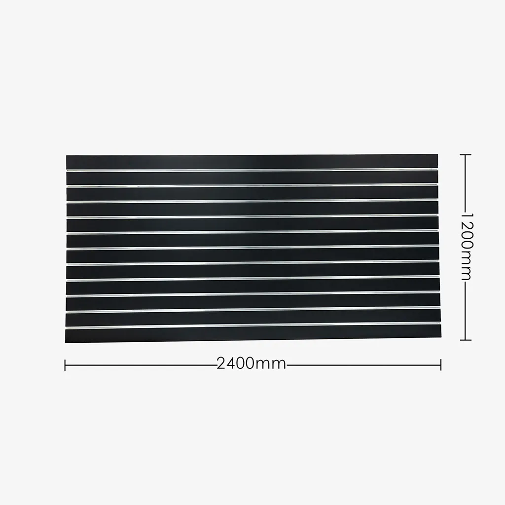 Black Matte Landscape Horizontal Slatwall with Silver Aluminium Inserts Measurements