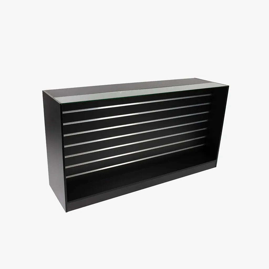 Retail Counter with Slatwall Face and Glass Top in Black, 1800mm