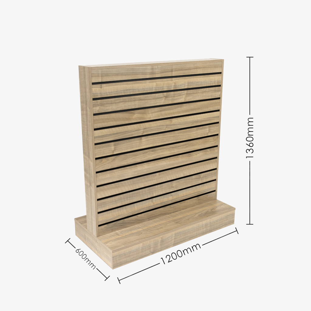 Double Sided Center Bay Walnut Slatwall Gondola with Black Inserts