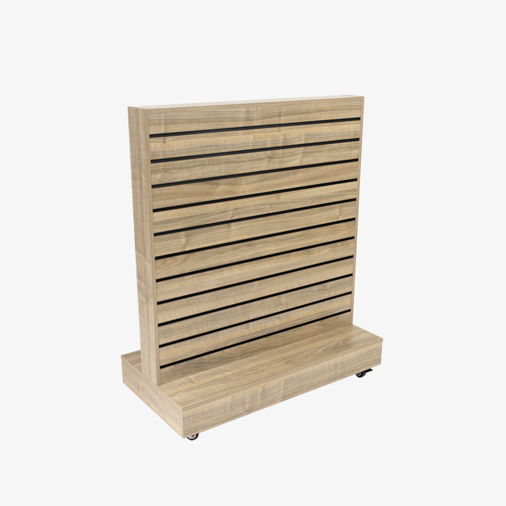 Double Sided Center Bay Walnut Slatwall Gondola with Black Inserts
