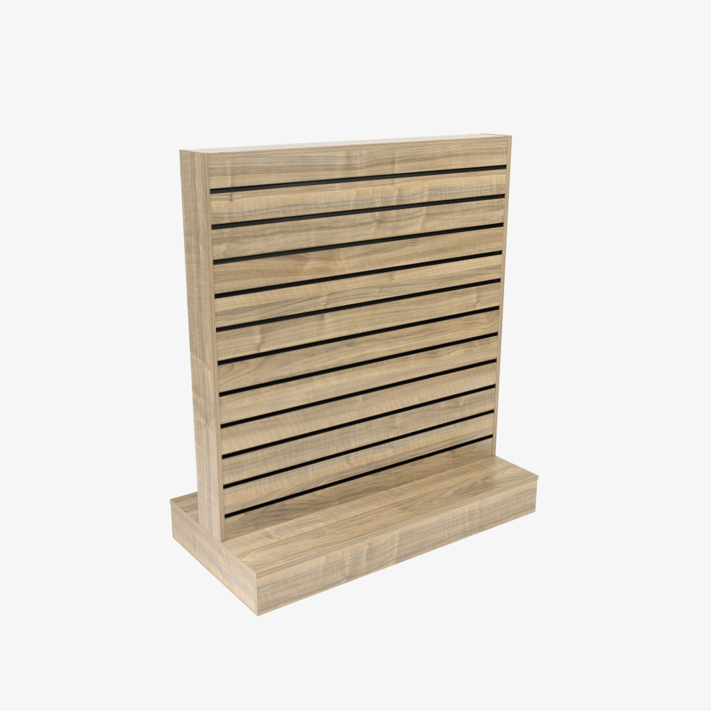 Double Sided Center Bay Walnut Slatwall Gondola with Black Inserts