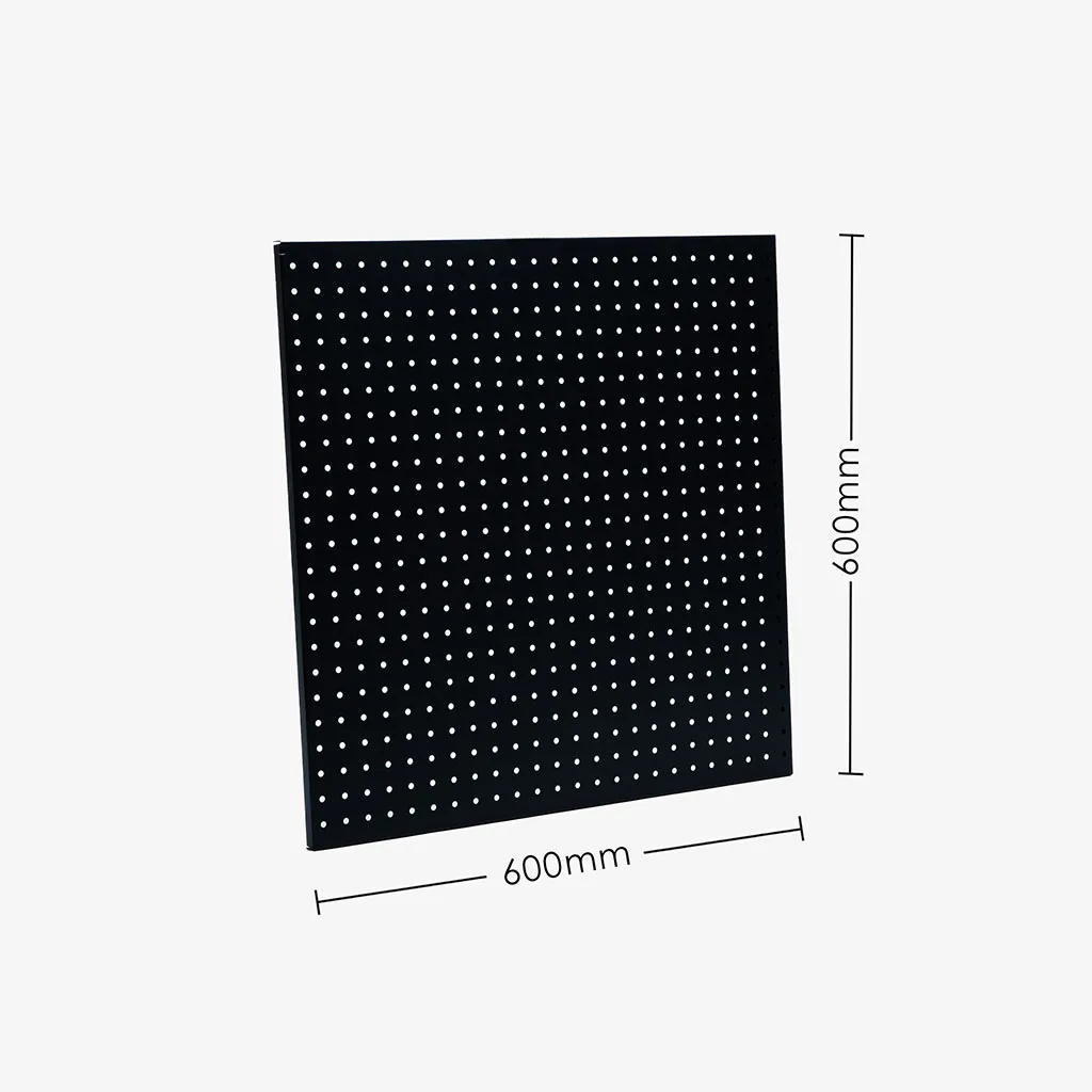Black Metal Pegboard Panel 600 x 600 x 18mm