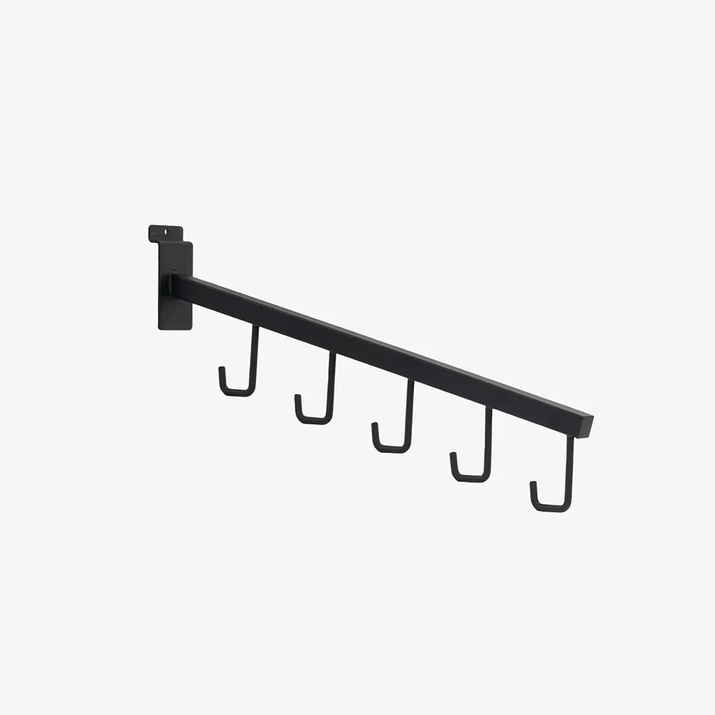Slatwall Handbag Black Angled Arm with 5 Hooks