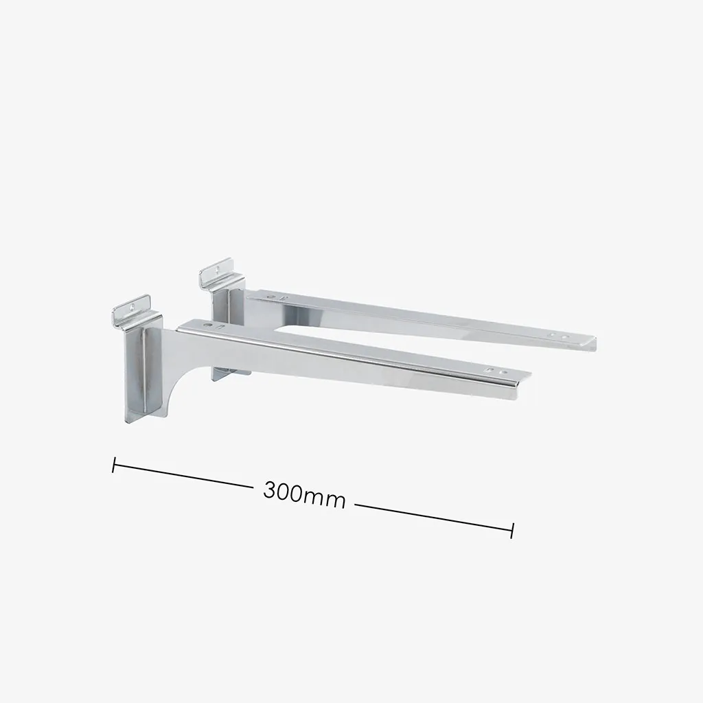 Slatwall Chrome Heavy Duty Bracket Pair 300mm