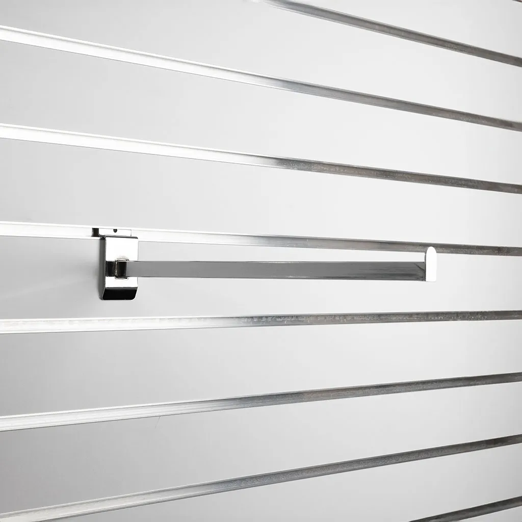 Slatwall Chrome Straight Display Arm/Bracket Square Profile 400mm