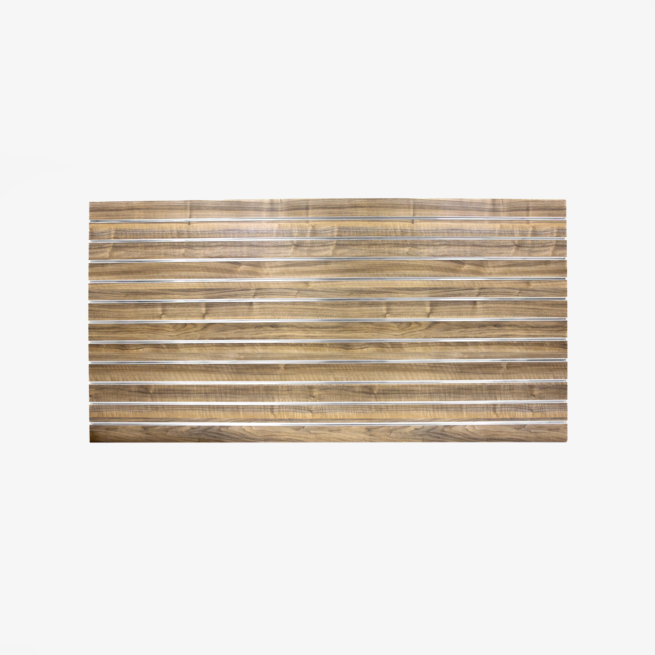 Walnut Matte Landscape Horizontal Slatwall with Silver Inserts