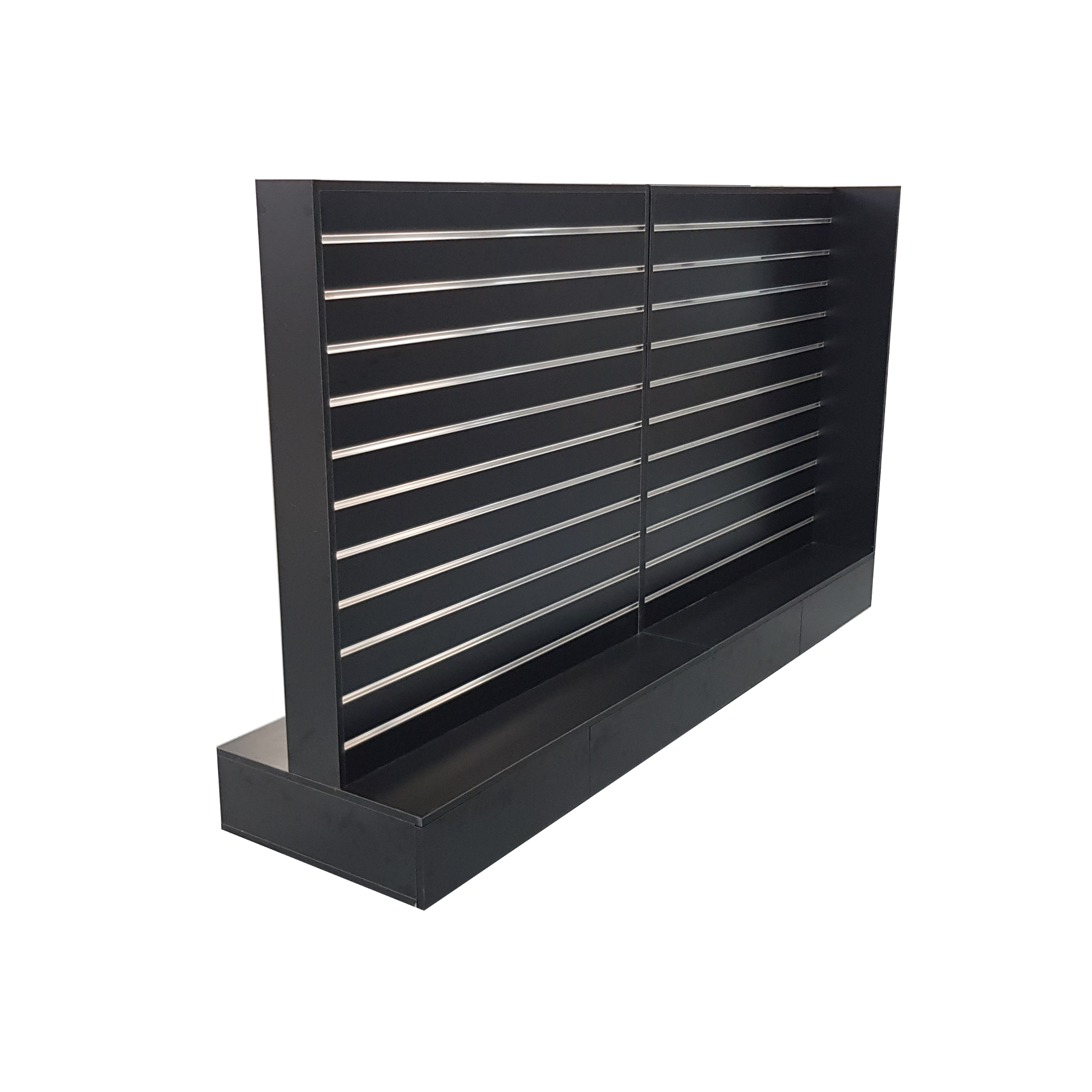 Black Double Sided Centre Bay Gondola with Silver Inserts and Drawers