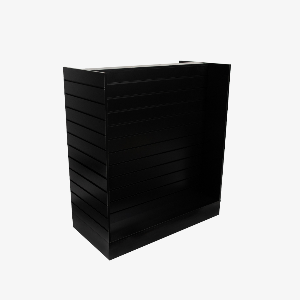 Black Double Sided H Frame Slatwall Gondola With Black Inserts.