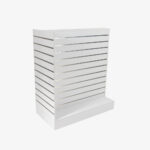 White Double Sided End Bay Slatwall Gondola With Silver Inserts.