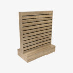 Walnut Double Sided Center Bay Slatwall Gondola with Black Inserts and Drawers