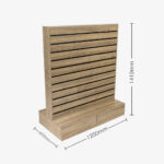 Walnut Double Sided Center Bay Slatwall Gondola with Black Inserts and Drawers