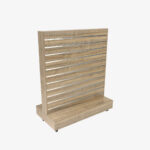 Walnut Double Sided Center Bay Slatwall Gondola with Silver Inserts.