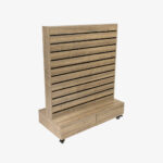 Walnut Double Sided Center Bay Slatwall Gondola with Black Inserts and Drawers