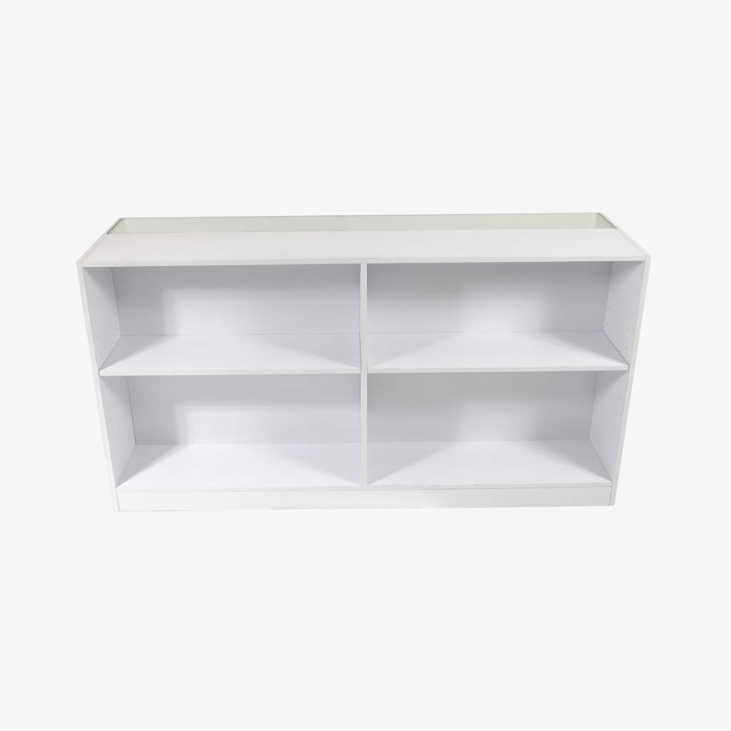 White Retail Counter with Slatwall Face and Glass Top, 1800mm