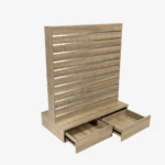 Test for Video – Walnut Double Sided Center Bay Slatwall Gondola with Silver Inserts and Drawers (Copy)