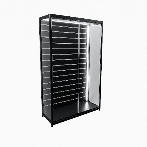 Black Slatwall Glass Display Cabinet – 1200 W x 500 D x 1980mm H