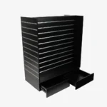 Black Double Sided H Frame Gondola with Silver Inserts and Drawers