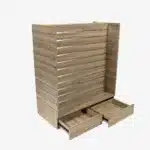Walnut Double Sided H Frame Slatwall Gondola With Silver Inserts and Drawers