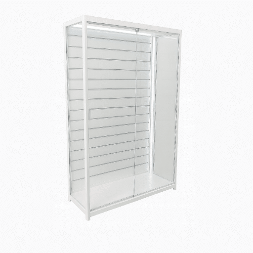 White Slatwall Glass Display Cabinet – 1200 W x 500 D x 1980mm H