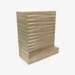 Walnut Double Sided End bay Slatwall Gondola With Silver Inserts and Drawers.