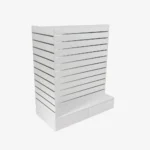 White Double Sided End Bay Slatwall Gondola With Silver Inserts and drawers