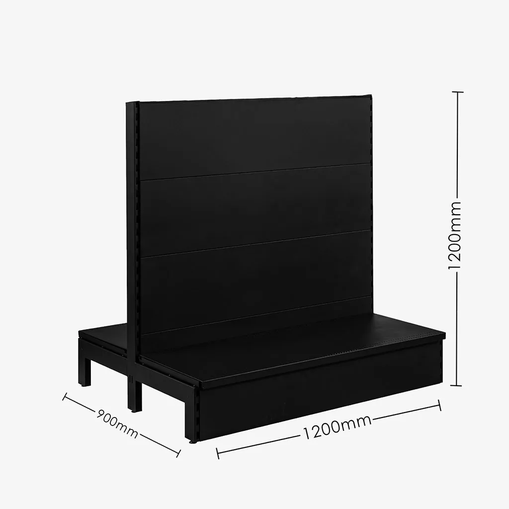 Black Double Sided Plain Panel Gondola Shelving – 1200mm Wide Modules