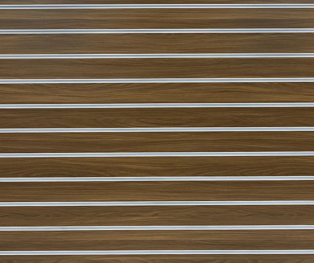 Dark Walnut Matte Landscape Horizontal Slatwall with White Aluminium Inserts