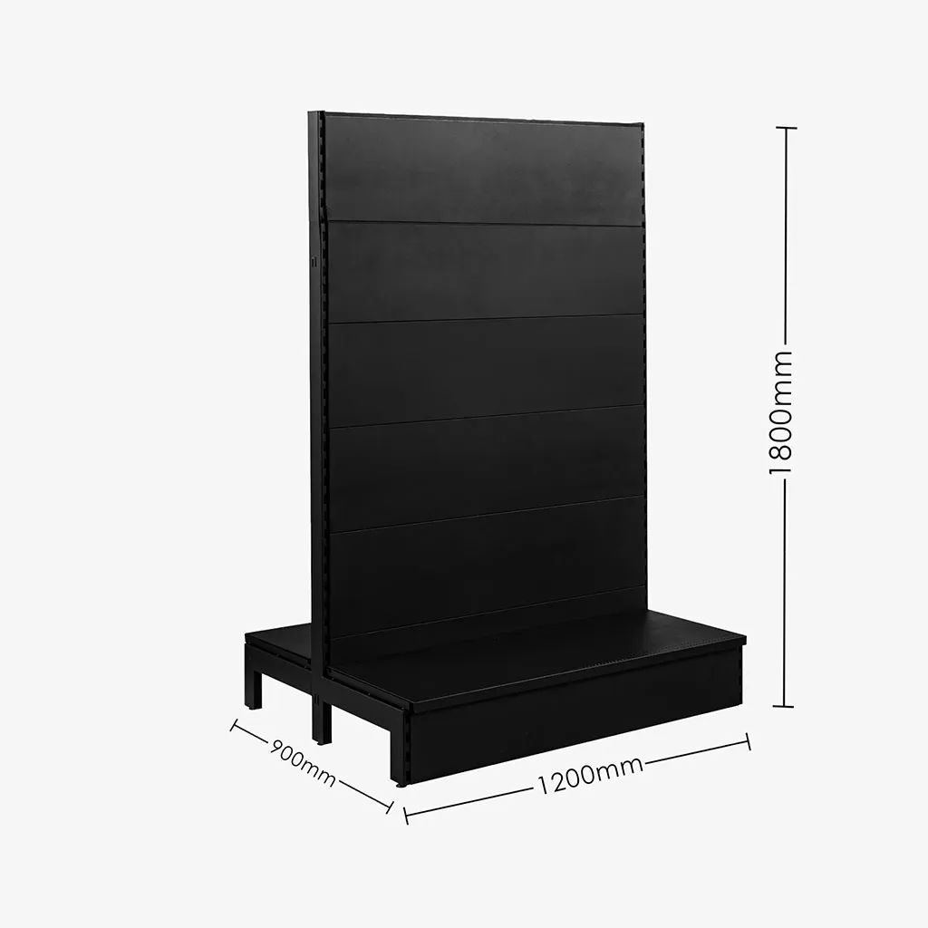 Black Double Sided Plain Panel Gondola Shelving – 1200mm Wide Modules