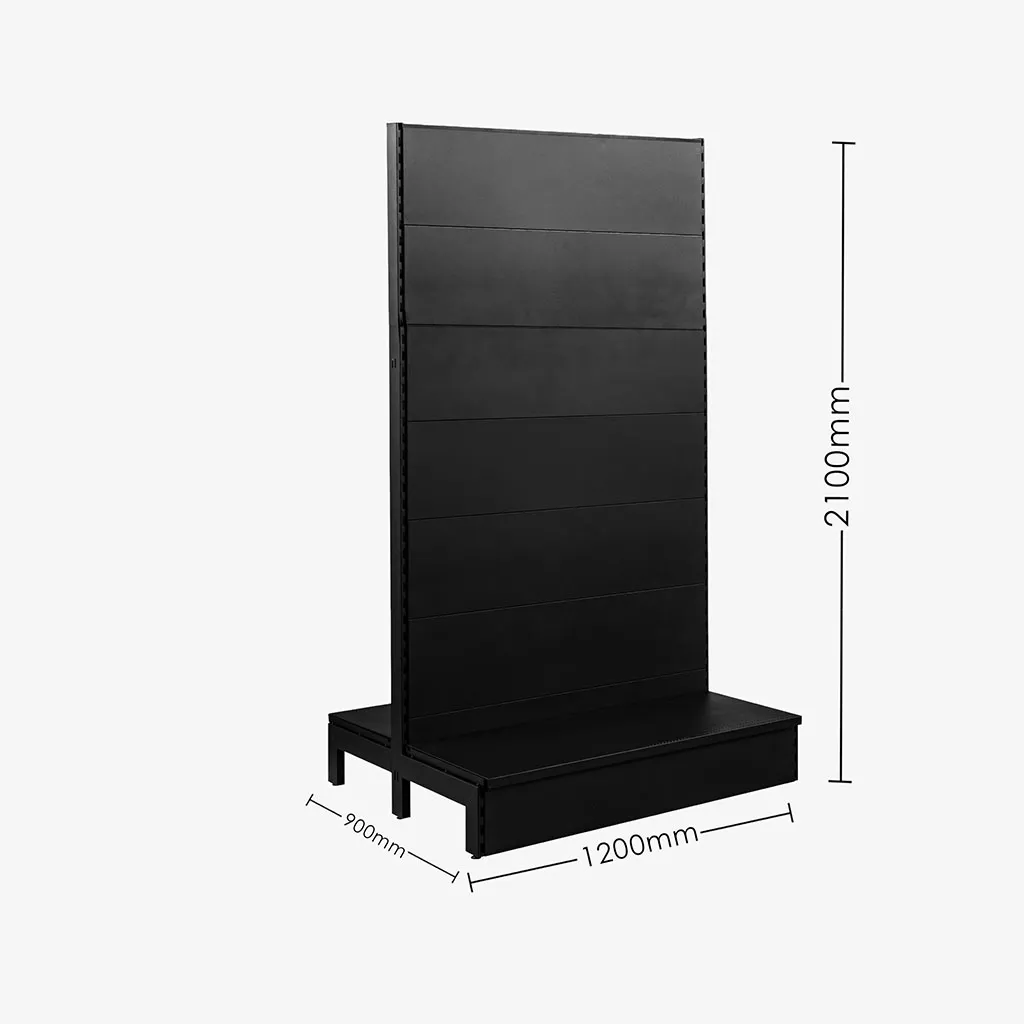 Black Double Sided Plain Panel Gondola Shelving – 1200mm Wide Modules
