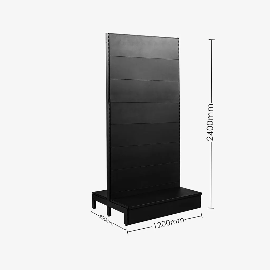 Black Double Sided Plain Panel Gondola Shelving – 1200mm Wide Modules