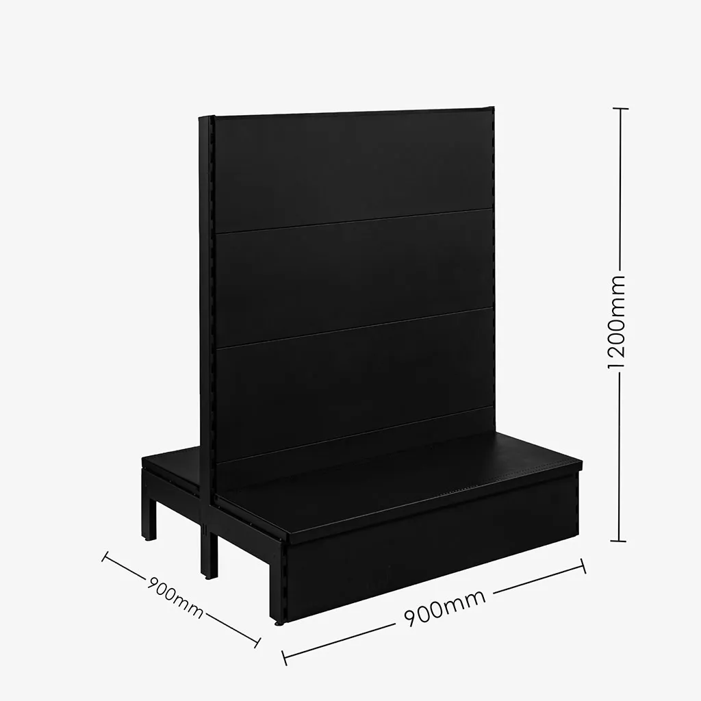 Black Double Sided Plain Panel Gondola Shelving – 900mm Wide Modules