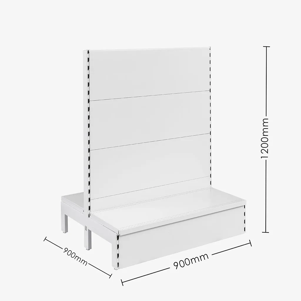 White Double Sided Plain Panel Gondola Shelving – 900mm Wide Modules