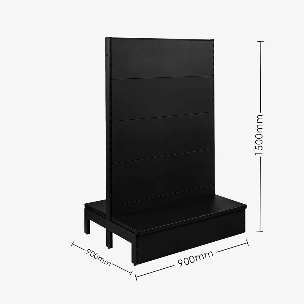 Black Double Sided Plain Panel Gondola Shelving – 900mm Wide Modules