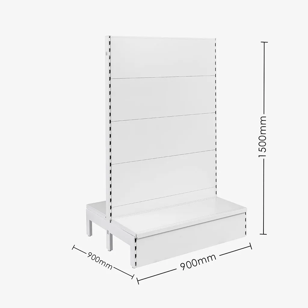 White Double Sided Plain Panel Gondola Shelving – 900mm Wide Modules