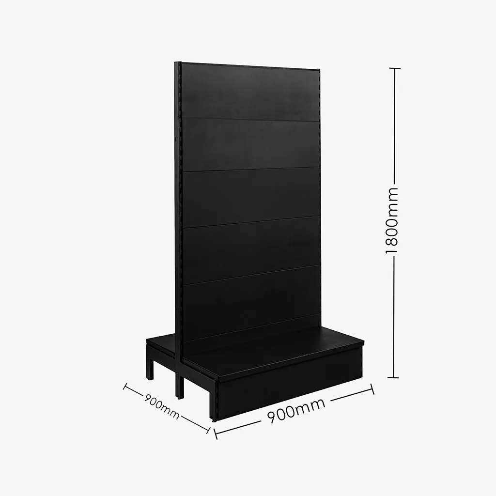 Black Double Sided Plain Panel Gondola Shelving – 900mm Wide Modules