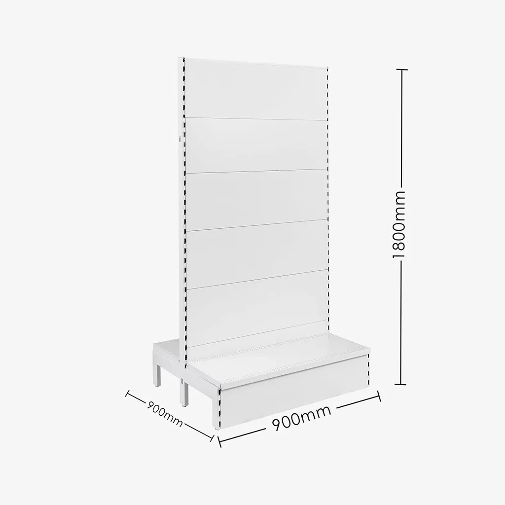 White Double Sided Plain Panel Gondola Shelving – 900mm Wide Modules