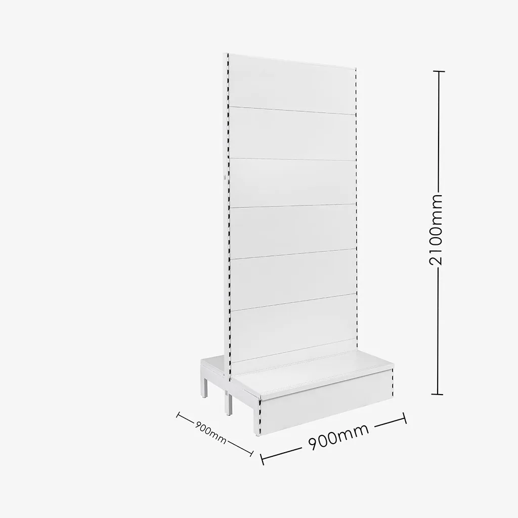 White Double Sided Plain Panel Gondola Shelving – 900mm Wide Modules