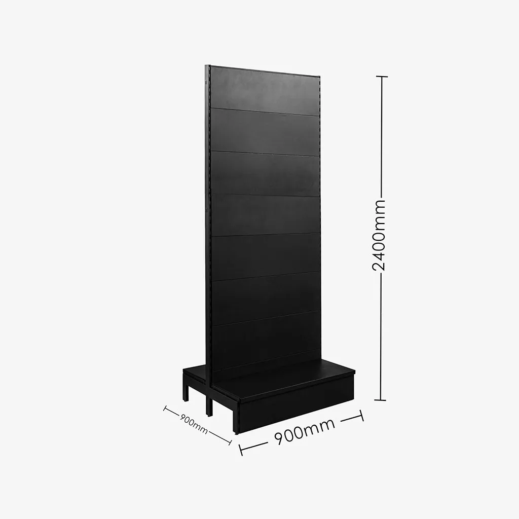 Black Double Sided Plain Panel Gondola Shelving – 900mm Wide Modules