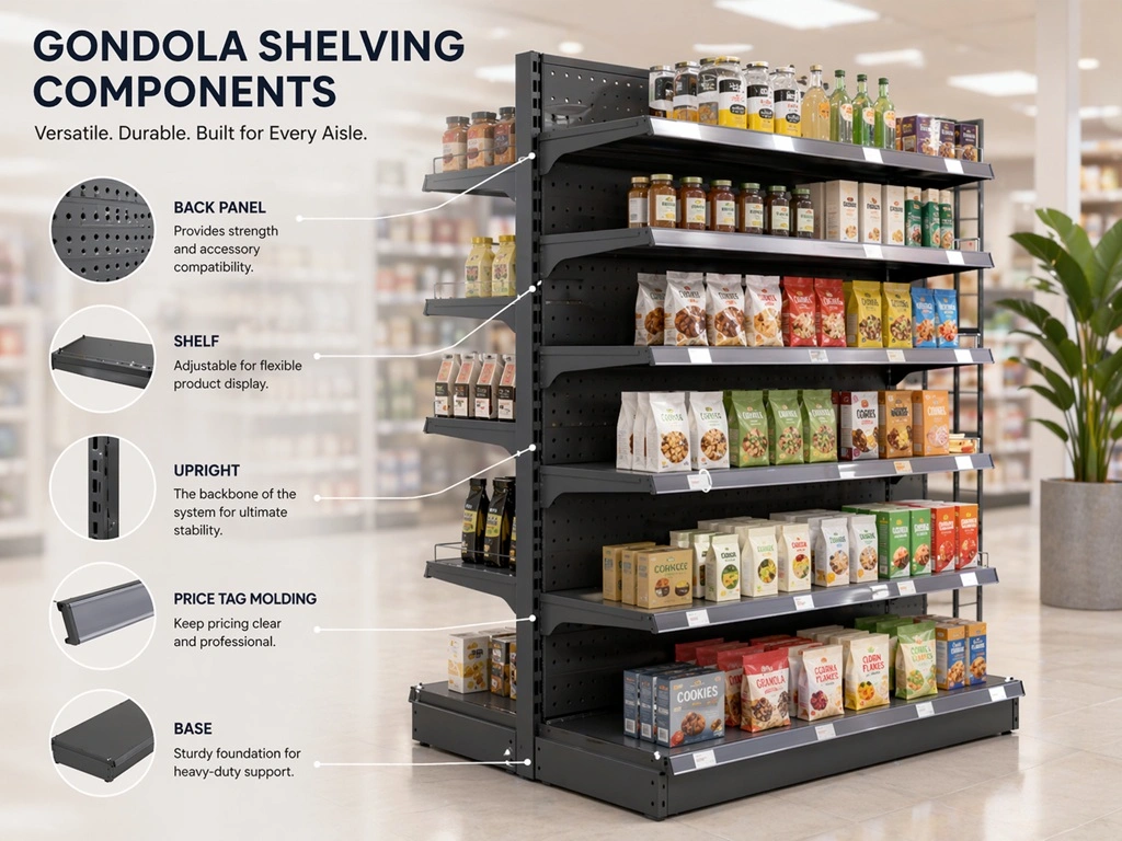 Gondola shelving components