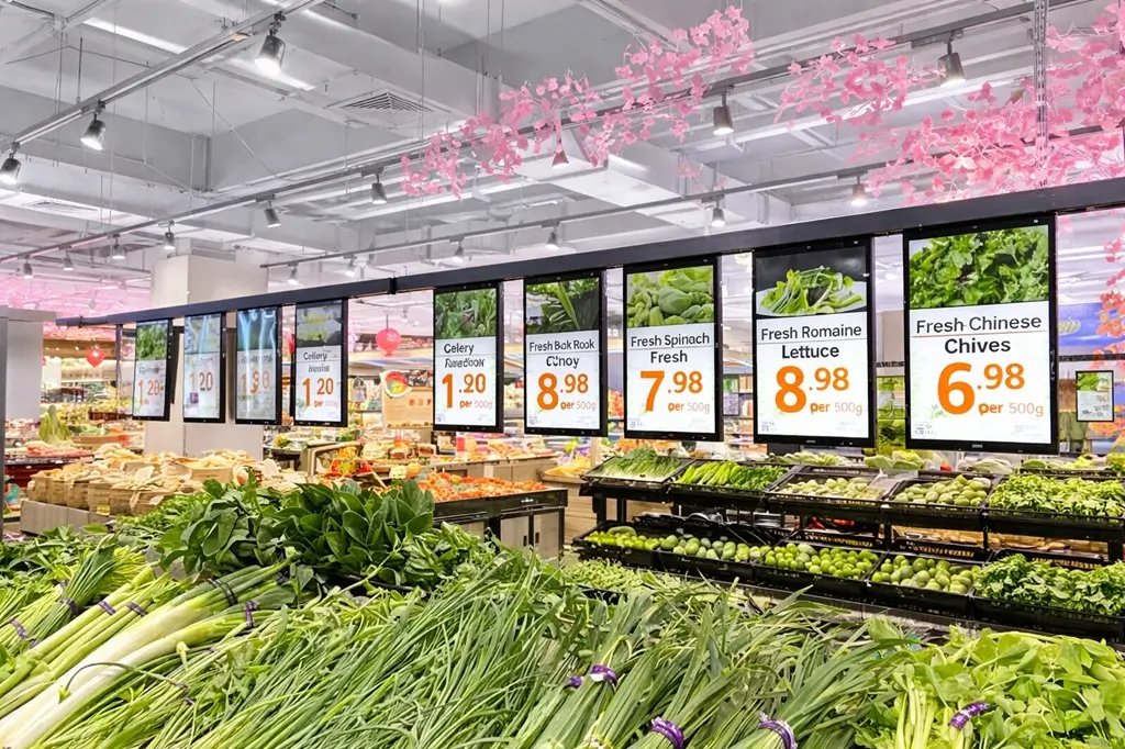 Promotional Electronic Display Labels in Grocery Store